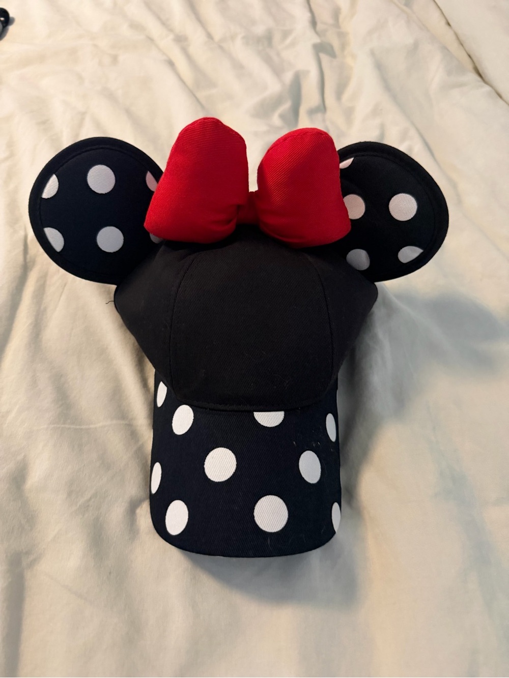 Disney Black & White Polka Dot Minnie Ear Hat with Red Bow - Picture 1 of 2